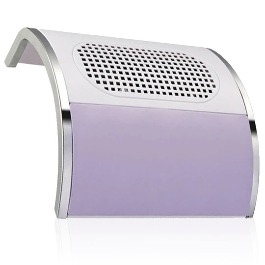  aspirateur manucure puissant violet vue du côté gauche, fond blanc avec un reflet de l'aspirateur manucure puissant